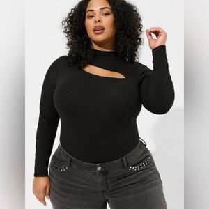 Torrid Foxy Mock Neck Cutout Long Sleeve Top Black